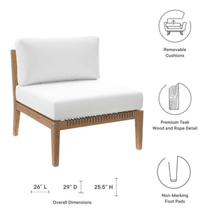 Modway Furniture Clearwater Outdoor Patio Teak Wood Armless Chair - Elegant Comfort for Your Stylish Outdoor Space Gray White EEI-5856-GRY-WHI