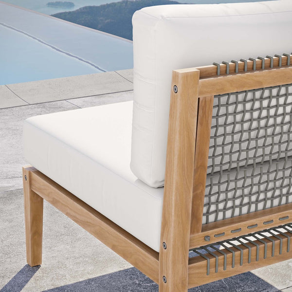 Modway Furniture Clearwater Outdoor Patio Teak Wood Armless Chair - Elegant Comfort for Your Stylish Outdoor Space Gray White EEI-5856-GRY-WHI