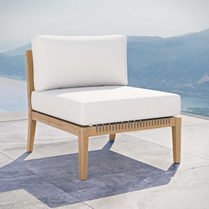 Modway Furniture Clearwater Outdoor Patio Teak Wood Armless Chair - Elegant Comfort for Your Stylish Outdoor Space Gray White EEI-5856-GRY-WHI