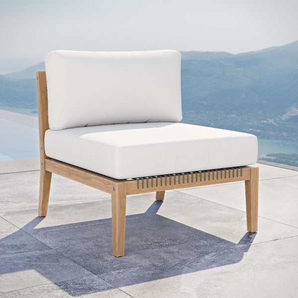 Modway Furniture Clearwater Outdoor Patio Teak Wood Armless Chair - Elegant Comfort for Your Stylish Outdoor Space Gray White EEI-5856-GRY-WHI