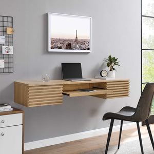 Modway Furniture Render Wall Mount Office Desk - Mid-Century Style Workspace with Ample Storage & Smart Design Oak EEI-5865-OAK
