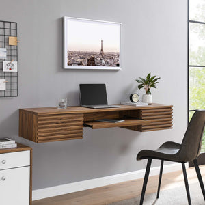 Modway Furniture Render Wall Mount Office Desk - Mid-Century Style Workspace with Ample Storage & Smart Design Walnut EEI-5865-WAL
