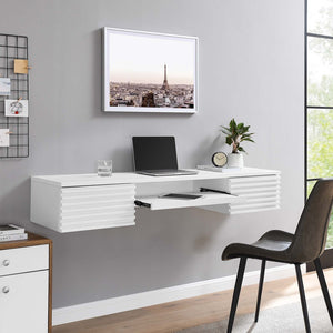 Modway Furniture Render Wall Mount Office Desk - Mid-Century Style Workspace with Ample Storage & Smart Design White EEI-5865-WHI