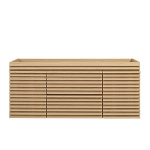 Modway Furniture Render 48" Wall-Mounted Bathroom Vanity Cabinet - Mid-Century Style with Ample Storage Drawers Oak EEI-5866-OAK