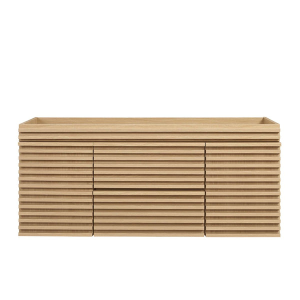 Modway Furniture Render 48" Wall-Mounted Bathroom Vanity Cabinet - Mid-Century Style with Ample Storage Drawers Oak EEI-5866-OAK