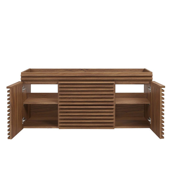 Modway Furniture Render 48" Wall-Mounted Bathroom Vanity Cabinet - Mid-Century Style with Ample Storage Drawers Walnut EEI-5866-WAL