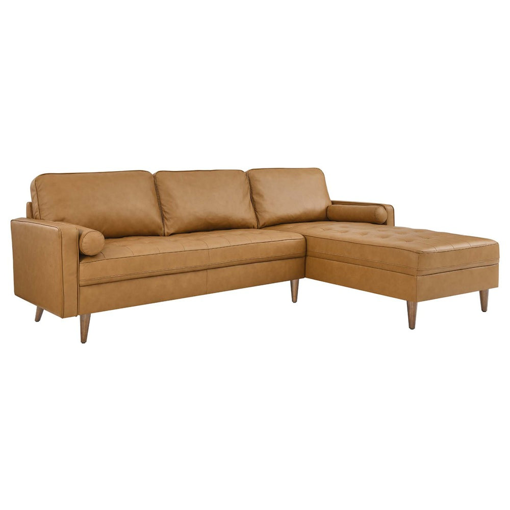 Modway Furniture Valour 98" Leather Sectional Sofa - Mid-Century Modern Design with Plush Comfort & Easy Delivery EEI-5873-TAN