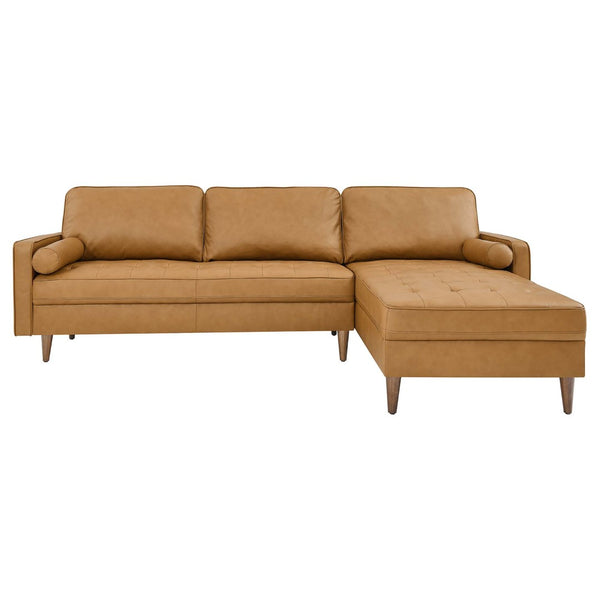 Modway Furniture Valour 98" Leather Sectional Sofa - Mid-Century Modern Design with Plush Comfort & Easy Delivery EEI-5873-TAN