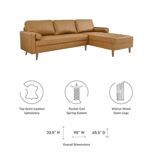 Modway Furniture Valour 98" Leather Sectional Sofa - Mid-Century Modern Design with Plush Comfort & Easy Delivery EEI-5873-TAN
