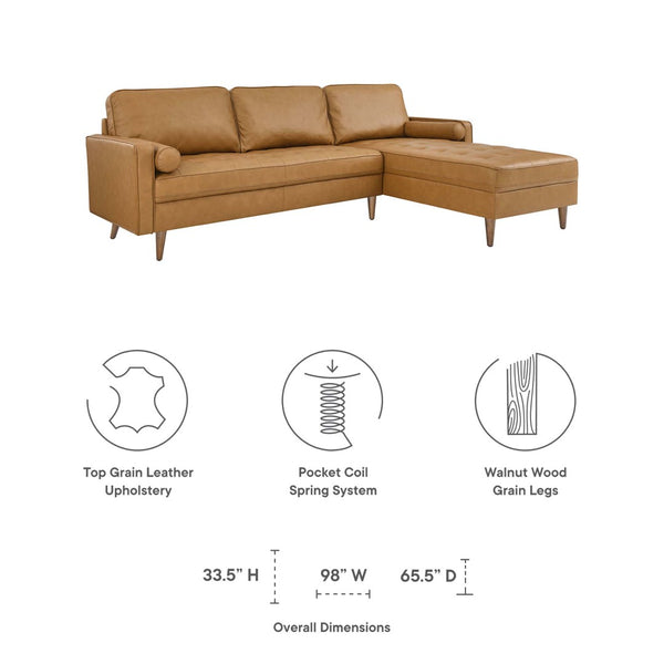 Modway Furniture Valour 98" Leather Sectional Sofa - Mid-Century Modern Design with Plush Comfort & Easy Delivery EEI-5873-TAN