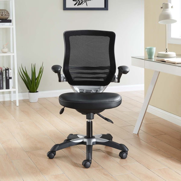 Modway Furniture Edge Vinyl Office Chair by Modway - Ergonomic Comfort, Classic Style, and Reliable Support for Workspaces Black EEI-595-BLK