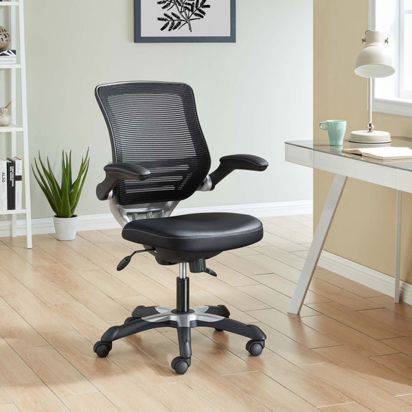 Modway Furniture Edge Vinyl Office Chair by Modway - Ergonomic Comfort, Classic Style, and Reliable Support for Workspaces Black EEI-595-BLK
