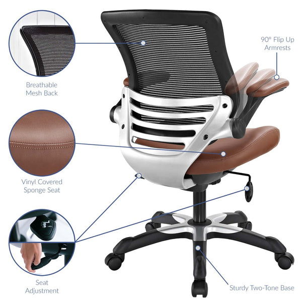 Modway Furniture Edge Vinyl Office Chair by Modway - Ergonomic Comfort, Classic Style, and Reliable Support for Workspaces Tan EEI-595-TAN