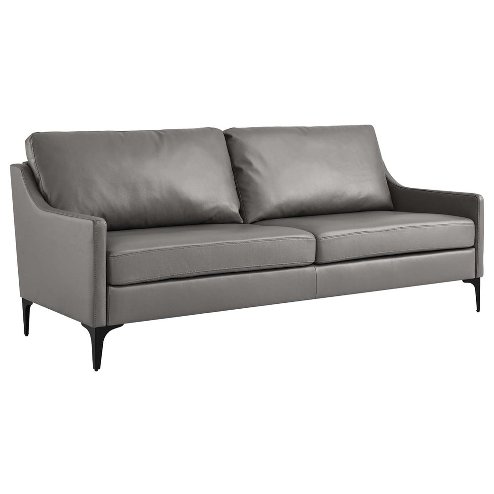 Modway Furniture Corland Upholstered Leather Sofa - Mid-Century Modern Design, Plush Comfort & Durable Support System EEI-6018-GRY