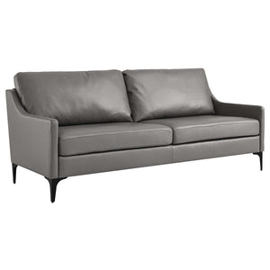 Modway Furniture Corland Upholstered Leather Sofa - Mid-Century Modern Design, Plush Comfort & Durable Support System EEI-6018-GRY
