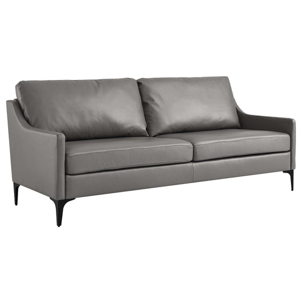 Modway Furniture Corland Upholstered Leather Sofa - Mid-Century Modern Design, Plush Comfort & Durable Support System EEI-6018-GRY