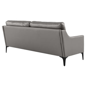 Modway Furniture Corland Upholstered Leather Sofa - Mid-Century Modern Design, Plush Comfort & Durable Support System EEI-6018-GRY