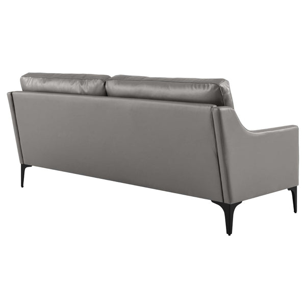 Modway Furniture Corland Upholstered Leather Sofa - Mid-Century Modern Design, Plush Comfort & Durable Support System EEI-6018-GRY