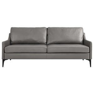 Modway Furniture Corland Upholstered Leather Sofa - Mid-Century Modern Design, Plush Comfort & Durable Support System EEI-6018-GRY
