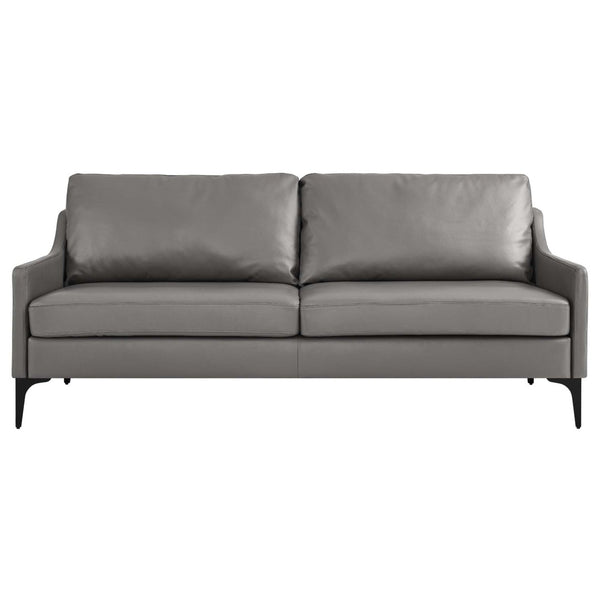 Modway Furniture Corland Upholstered Leather Sofa - Mid-Century Modern Design, Plush Comfort & Durable Support System EEI-6018-GRY