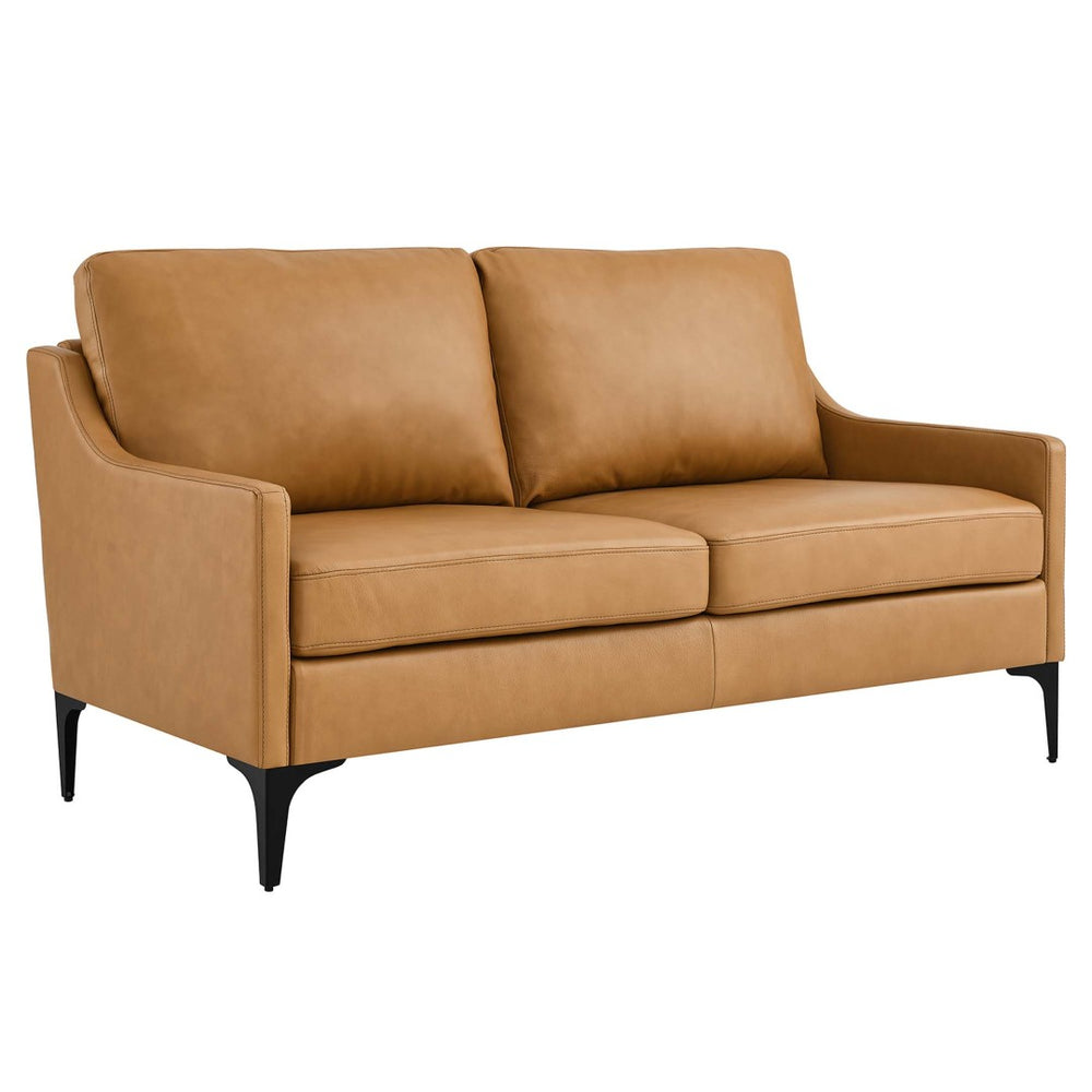 Modway Furniture Corland Leather Loveseat – Stylish Mid-Century Modern Design with Easy-Clean Cushions & Comfort EEI-6020-TAN