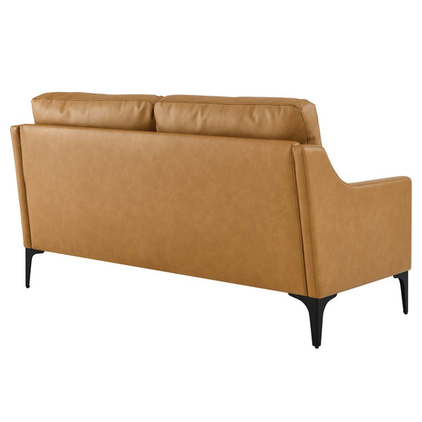Modway Furniture Corland Leather Loveseat – Stylish Mid-Century Modern Design with Easy-Clean Cushions & Comfort EEI-6020-TAN