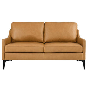 Modway Furniture Corland Leather Loveseat – Stylish Mid-Century Modern Design with Easy-Clean Cushions & Comfort EEI-6020-TAN