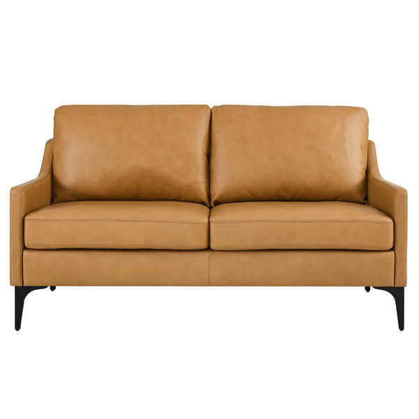 Modway Furniture Corland Leather Loveseat – Stylish Mid-Century Modern Design with Easy-Clean Cushions & Comfort EEI-6020-TAN