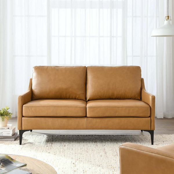 Modway Furniture Corland Leather Loveseat – Stylish Mid-Century Modern Design with Easy-Clean Cushions & Comfort EEI-6020-TAN