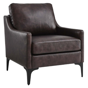 Modway Furniture Corland Leather Armchair by Modway - Mid-Century Modern Design with Plush Comfort & Support Brown EEI-6022-BRN