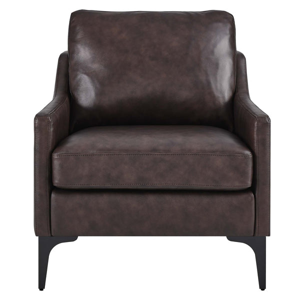 Modway Furniture Corland Leather Armchair by Modway - Mid-Century Modern Design with Plush Comfort & Support Brown EEI-6022-BRN