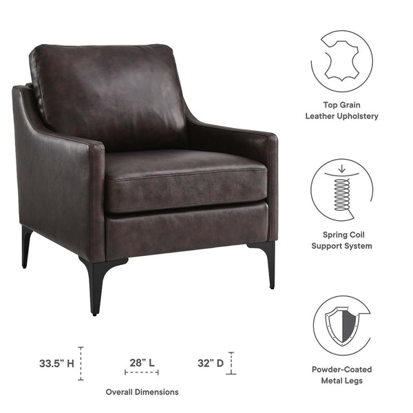 Modway Furniture Corland Leather Armchair by Modway - Mid-Century Modern Design with Plush Comfort & Support Brown EEI-6022-BRN