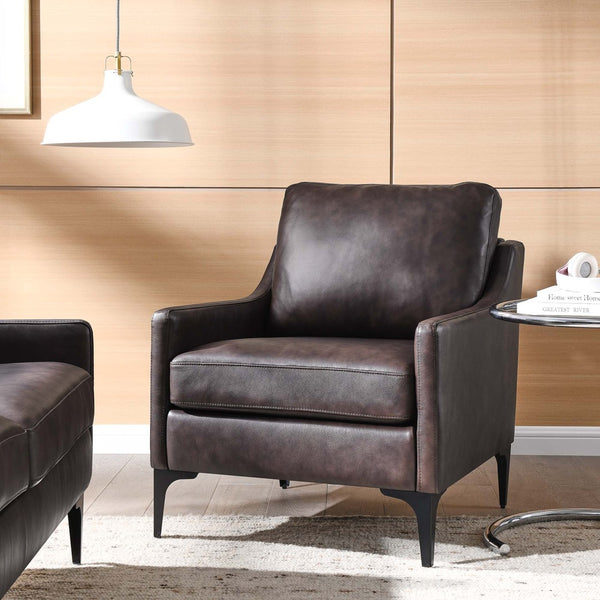 Modway Furniture Corland Leather Armchair by Modway - Mid-Century Modern Design with Plush Comfort & Support Brown EEI-6022-BRN