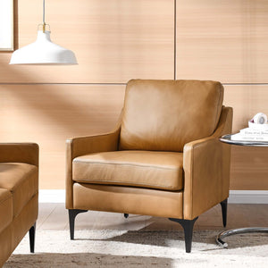 Modway Furniture Corland Leather Armchair by Modway - Mid-Century Modern Design with Plush Comfort & Support Tan EEI-6022-TAN
