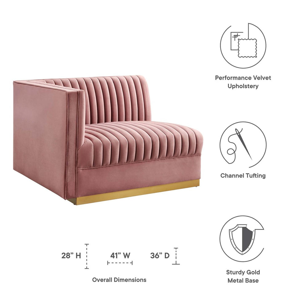 Modway Furniture Sanguine Channel Tufted Performance Velvet Left-Arm Chair - Luxurious Comfort & Modern Elegance Dusty Rose EEI-6031-DUS