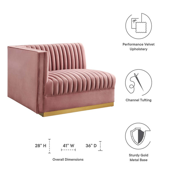 Modway Furniture Sanguine Channel Tufted Performance Velvet Left-Arm Chair - Luxurious Comfort & Modern Elegance Dusty Rose EEI-6031-DUS