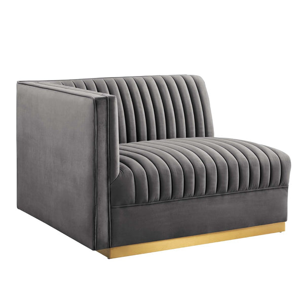 Modway Furniture Sanguine Channel Tufted Performance Velvet Left-Arm Chair - Luxurious Comfort & Modern Elegance Gray EEI-6031-GRY