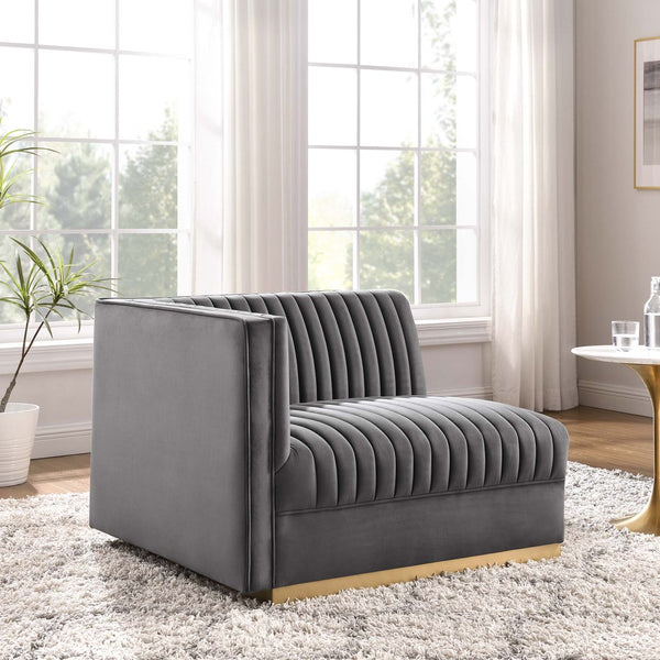 Modway Furniture Sanguine Channel Tufted Performance Velvet Left-Arm Chair - Luxurious Comfort & Modern Elegance Gray EEI-6031-GRY