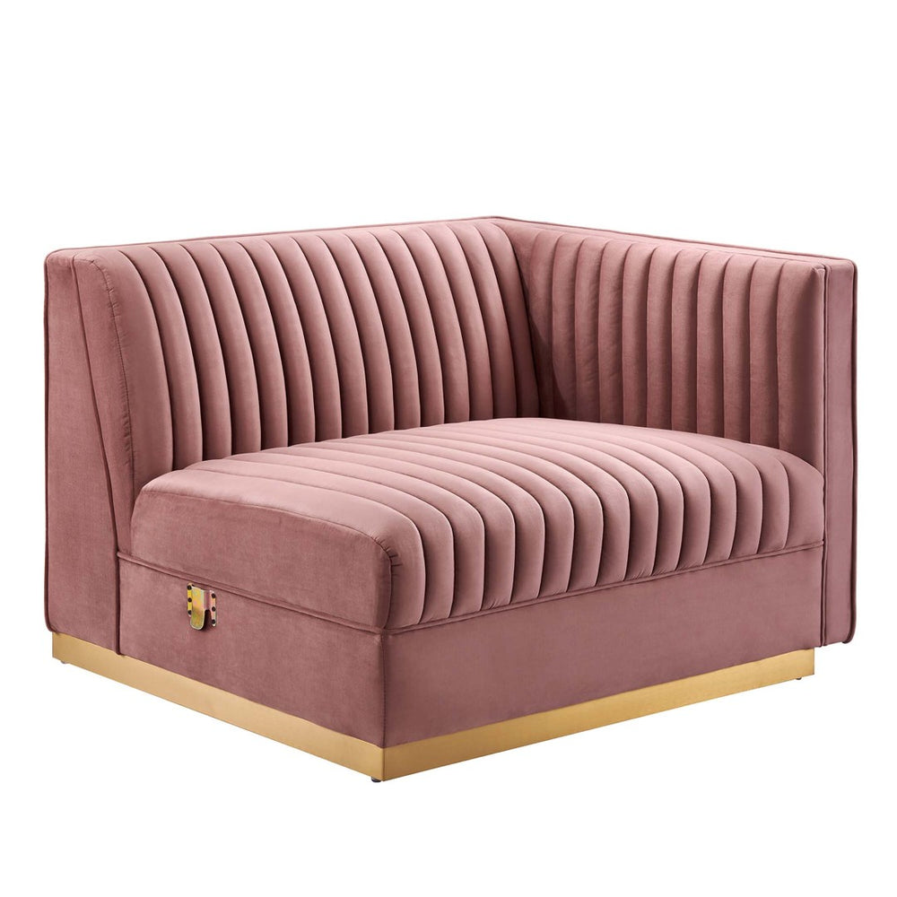 Modway Furniture Sanguine Channel Tufted Performance Velvet Modular Sectional Right-Arm Chair for Chic Living Spaces Dusty Rose EEI-6032-DUS