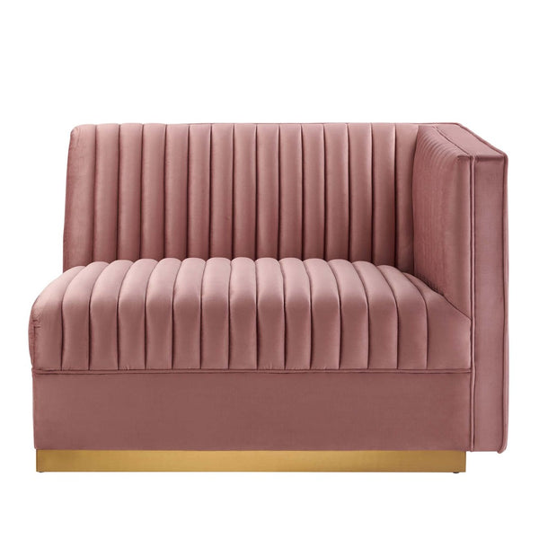 Modway Furniture Sanguine Channel Tufted Performance Velvet Modular Sectional Right-Arm Chair for Chic Living Spaces Dusty Rose EEI-6032-DUS