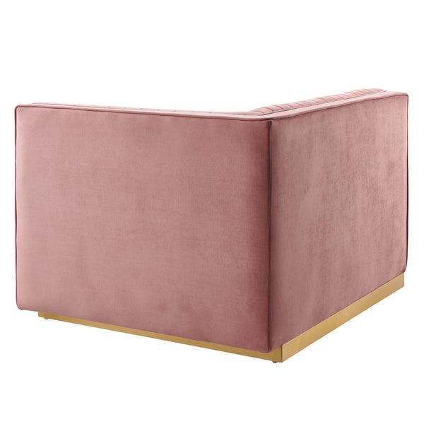 Modway Furniture Sanguine Channel Tufted Performance Velvet Modular Sectional Right-Arm Chair for Chic Living Spaces Dusty Rose EEI-6032-DUS