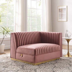 Modway Furniture Sanguine Channel Tufted Performance Velvet Modular Sectional Right-Arm Chair for Chic Living Spaces Dusty Rose EEI-6032-DUS