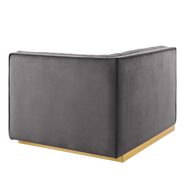 Modway Furniture Sanguine Channel Tufted Performance Velvet Modular Sectional Right-Arm Chair for Chic Living Spaces Gray EEI-6032-GRY