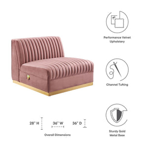 Modway Furniture Sanguine Channel Tufted Performance Velvet Modular Armless Chair for Chic Living Room Style & Comfort Dusty Rose EEI-6033-DUS