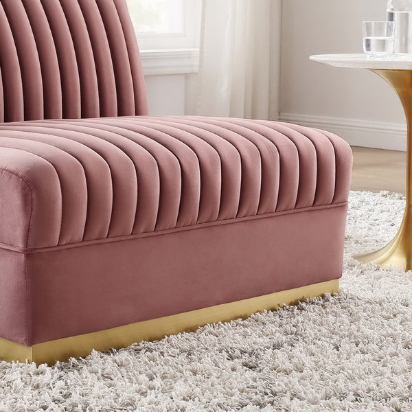 Modway Furniture Sanguine Channel Tufted Performance Velvet Modular Armless Chair for Chic Living Room Style & Comfort Dusty Rose EEI-6033-DUS