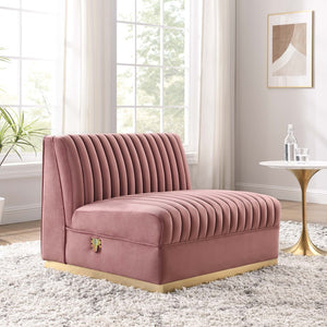 Modway Furniture Sanguine Channel Tufted Performance Velvet Modular Armless Chair for Chic Living Room Style & Comfort Dusty Rose EEI-6033-DUS