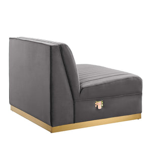 Modway Furniture Sanguine Channel Tufted Performance Velvet Modular Armless Chair for Chic Living Room Style & Comfort Gray EEI-6033-GRY
