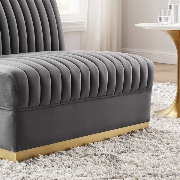 Modway Furniture Sanguine Channel Tufted Performance Velvet Modular Armless Chair for Chic Living Room Style & Comfort Gray EEI-6033-GRY