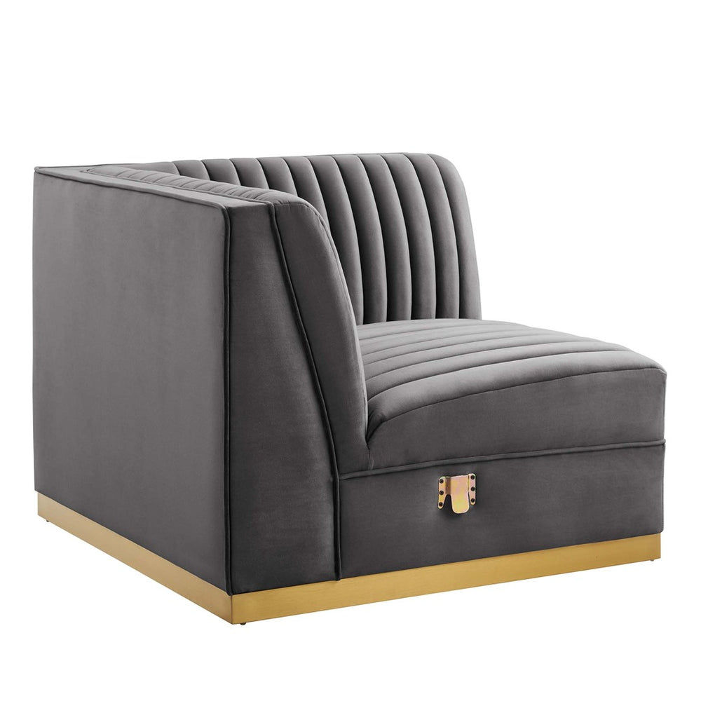 Modway Furniture Sanguine Modular Sectional Right Corner Chair - Luxurious Velvet, Tufted Elegance & Comfort Solution EEI-6035-GRY