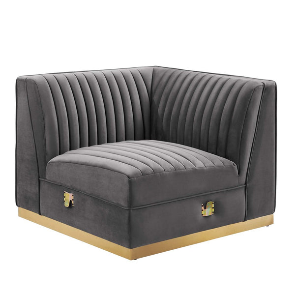 Modway Furniture Sanguine Modular Sectional Right Corner Chair - Luxurious Velvet, Tufted Elegance & Comfort Solution EEI-6035-GRY